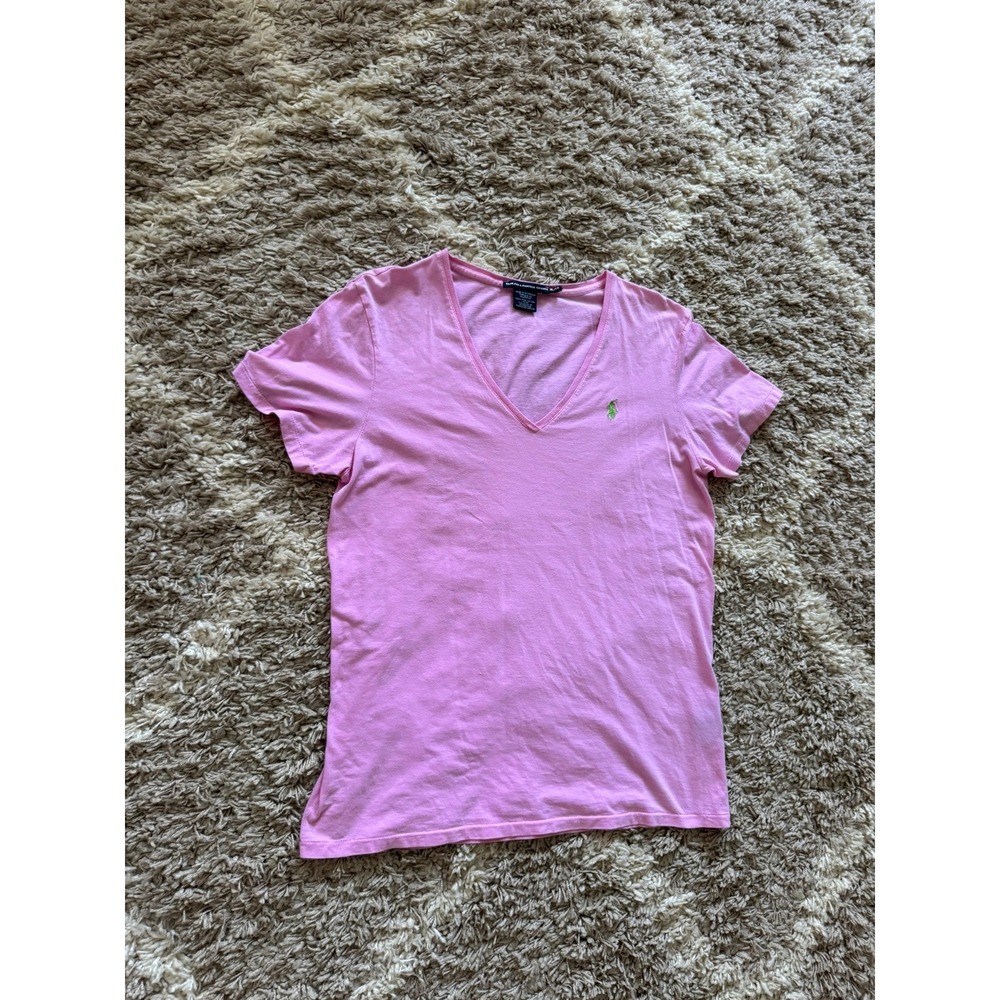 Ralph Lauren Sport Pink Pima Cotton V-Neck T-Shirt Women's XL